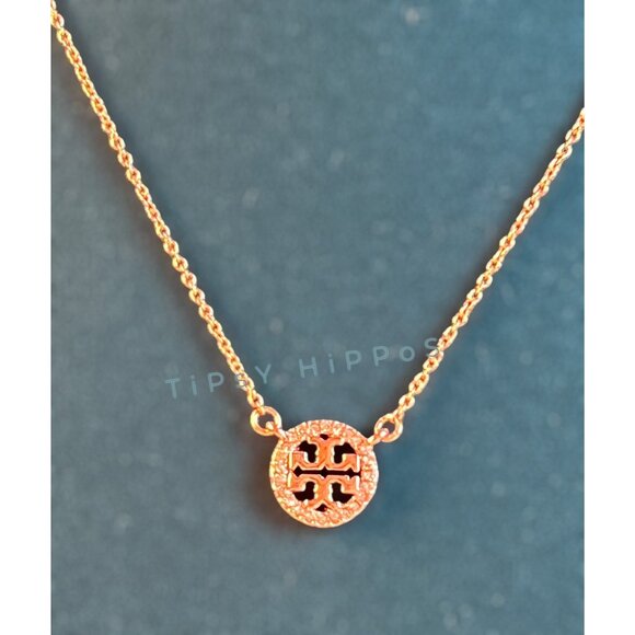 NEW!  Beautiful Tory Burch Rose Gold Miller Crystal Pave Necklace - Picture 6 of 6